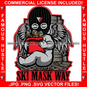 Gangster Baby Engel Ski Maske Way Money Stack Cash Bag Savage Hustle Street Hustler Hustling Trap Plug Rap Hip Hop Logo JPG PNG SVG Cut File