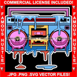Boombox Dripping Ghetto Blaster Drip Portable Radio Melting Music Boom Box Hustle Hustler Rap Rapper Hip Hop Retro Vintage Art Jpg PNG SVG