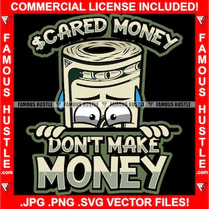 Paura Soldi Non fare soldi Soldi Personaggio dei cartoni animati Sudorazione Gangster Plug Trap Street Hood Ghetto Swag Thug Trapper Art JPG PNG SVG Cut