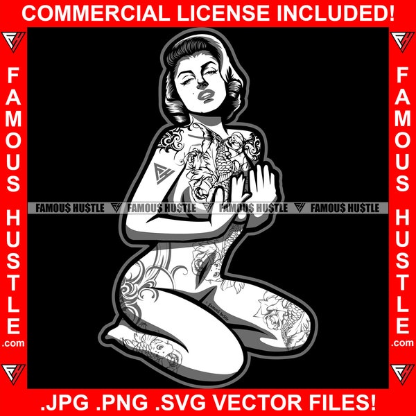 Sexy Gangster Woman Nake Nude Sexual Tattoo Fashion Retro Vintage 50s 1950's Advertising Lady Bad Girl Female Pinup Pin Up Art JPG PNG SVG