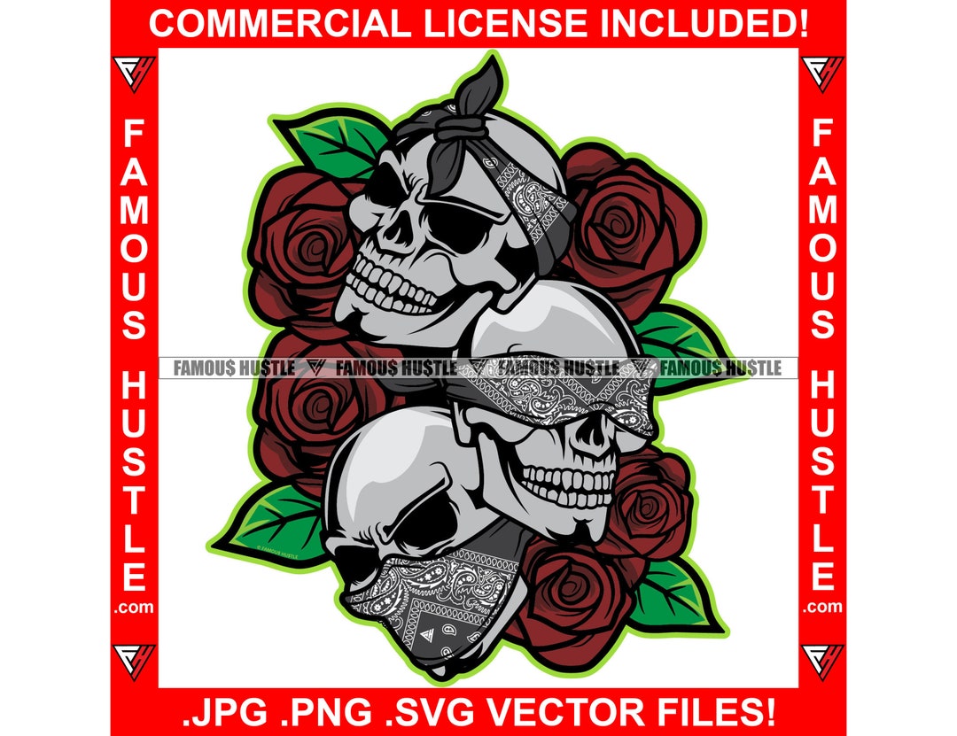 Hear See Speak No Evil Three Skull Red Roses Bandanna Covering Ears