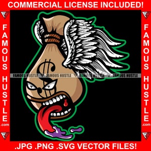 Geldhungriger Geldbeutel Gangster Lila Getränk Lean Dripping Off Zunge Frip Engel Flügel Rap Hip Hop Trap Plug Thug Art JPG PNG SVG Cut