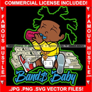Bands Baby Gangster Dreads Gold Halskette Cash Money Stacks Lean Purple Drink Hustle Rap Hip Hop Kapuze Ghetto Trap Plug Hustler JPG PNG SVG