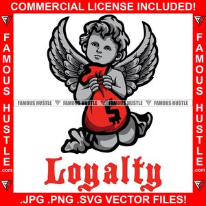 Lealtà Thug Angel Wings Statua Holding Bag Money Gangster Hustle Art Quote Hustling Hustler Plug Rap Hip Hop Art Logo JPG PNG SVG