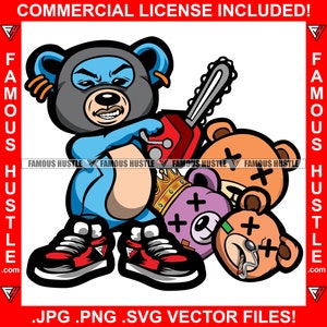 Horror Gangster Killer Teddy Bär Cutting Opps Köpfe ab mit Kettensäge Hustler Rap Hip Hop Trap Plug Art Logo JPG PNG SVG Cut File
