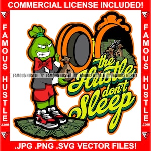 Hustle Don't Sleep Gangster Money Bag Stripfiguur Putting Cash Safe Gun Tattoo Hip Hop Rap Rapper Trap Thug Art Logo JPG PNG SVG Cut