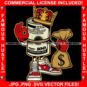 Money King Crown Cash Bag Sneakers Hustle Business Savage Street Hustler Trap Plug Gangster Rap Hip Hop Rich Ghetto Hood Logo JPG PNG SVG