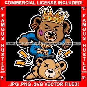 Gangster Teddybär König Gold Zähne Halskette Opp X Augen Savage Hustler Trap Plug Rap Hip Hop Ghetto Kapuze Logo Art JPG PNG SVG Cut