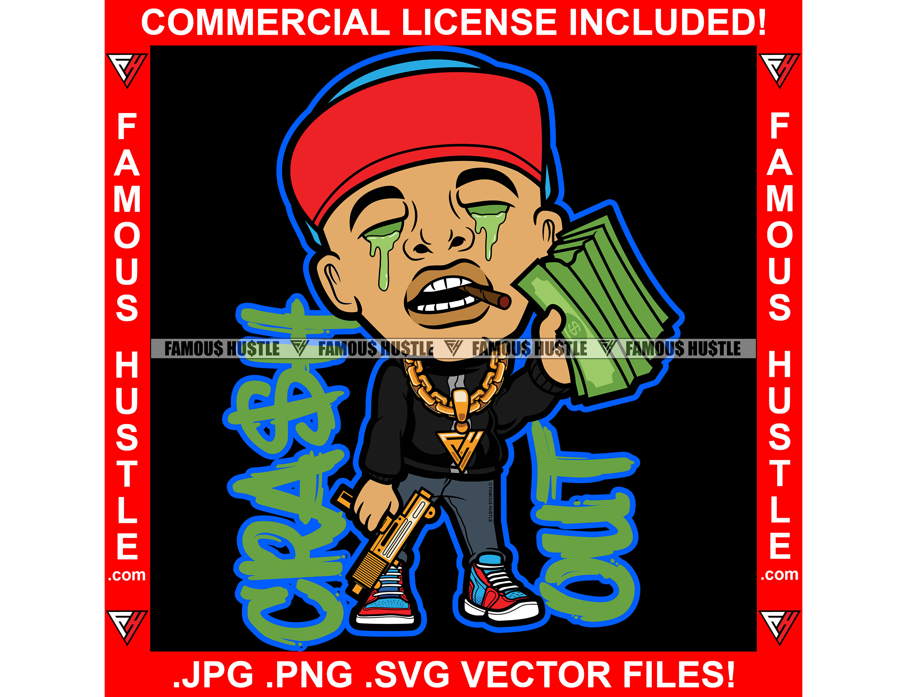 Crash Out Hustle Gangster Rapper Green Slime Eyes Drip Gold