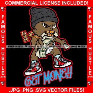 Get Money Hustle Gangster Kid Gold Teeth Cash Stack Thug Necklace Chain Rap Hip Hop Hustle Hood Ghetto Trap Plug Hustler Art JPG PNG SVG Cut