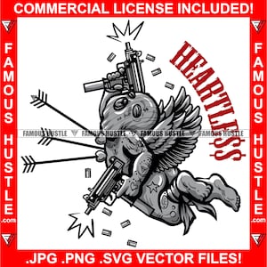 Herzloser Gangster Engel Cupid Tattoos Ski Maske Maschinengewehre Pfeile Herz Savage Hustler Hustling Trap Plug Rap Hip Hop JPG PNG SVG