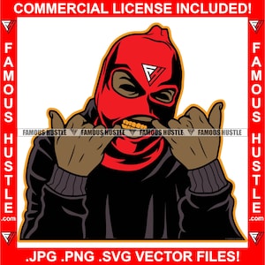 Gangster Tragen Ski Maske Finger im Mund zeigen Gold Zähne Grill Hustle Savage Hustler Trap Plug Rap Hip Hop Logo JPG PNG SVG Cut File