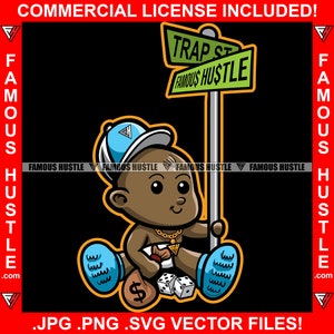 Famoso Hustle Gangster Baby Diaper Hat Street Corner Sign Gold Necklace Cash Money Bags Dados Hip Hop Rap Plug Trap Art JPG PNG SVG Cut