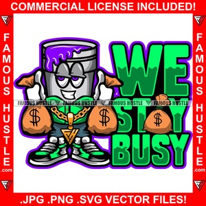 We blijven bezig Lean Purple Drip Drink Cup Stripfiguur Gouden Ketting Geld Geld Zakken Val Hip Hop Rap Quote Tattoo Art Logo JPG PNG SVG