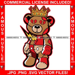 Teddy Bear King Broken Heart Eye Lightning Bolt Stabbing Through Body No Love Savage Hustler Trap Plug Rap Hip Hop Logo JPG PNG SVG Cut File