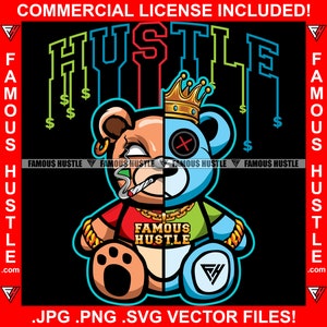 Hustle Gangster Two Face Teddy King Krone Rauchen Gold Kette Schmuck Baller Trapper Savage Hustling Cartoon Zeichen Art JPG PNG SVG Cut