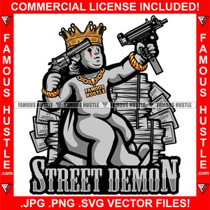 Street Demon King Gangster Engel Statue Gold Krone Machine Gun Cash Money Stacks Savage Hustler Trap Plug Rap Hip Hop Art JPG PNG SVG