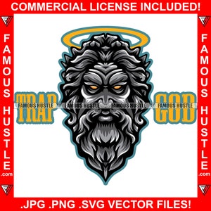 Trap God Gangster Hustle Zues Gold Halo Glowing Hustling Eyes Cash Money Ghetto Street Hustler Gang Member Thug Ghetto Art JPG PNG SVG Cut