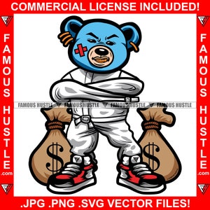 Crazy Gangster Teddybär Gold Zähne Gerade Jacke mit Cash Money Bags Hustler Hip Hop Trap Plug Rap Boss Art Logo JPG PNG SVG Cut