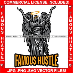 Famoso Hustle Angel Estatua Alas Oro Halo Hustling God Cash Money Cash Money Bag Ghetto Plug Street Hustler Hustling Plug Art JPG PNG SVG