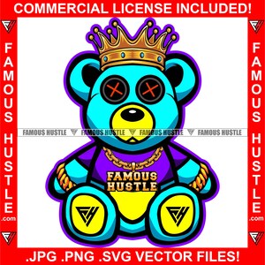 Famoso Hustle Bad Boy Teddy King Gold Crown Chain Tattoo Hip Hop Rap Hustler Demon Rapper Dope Baller Hustling Neon Color Art JPG PNG SVG