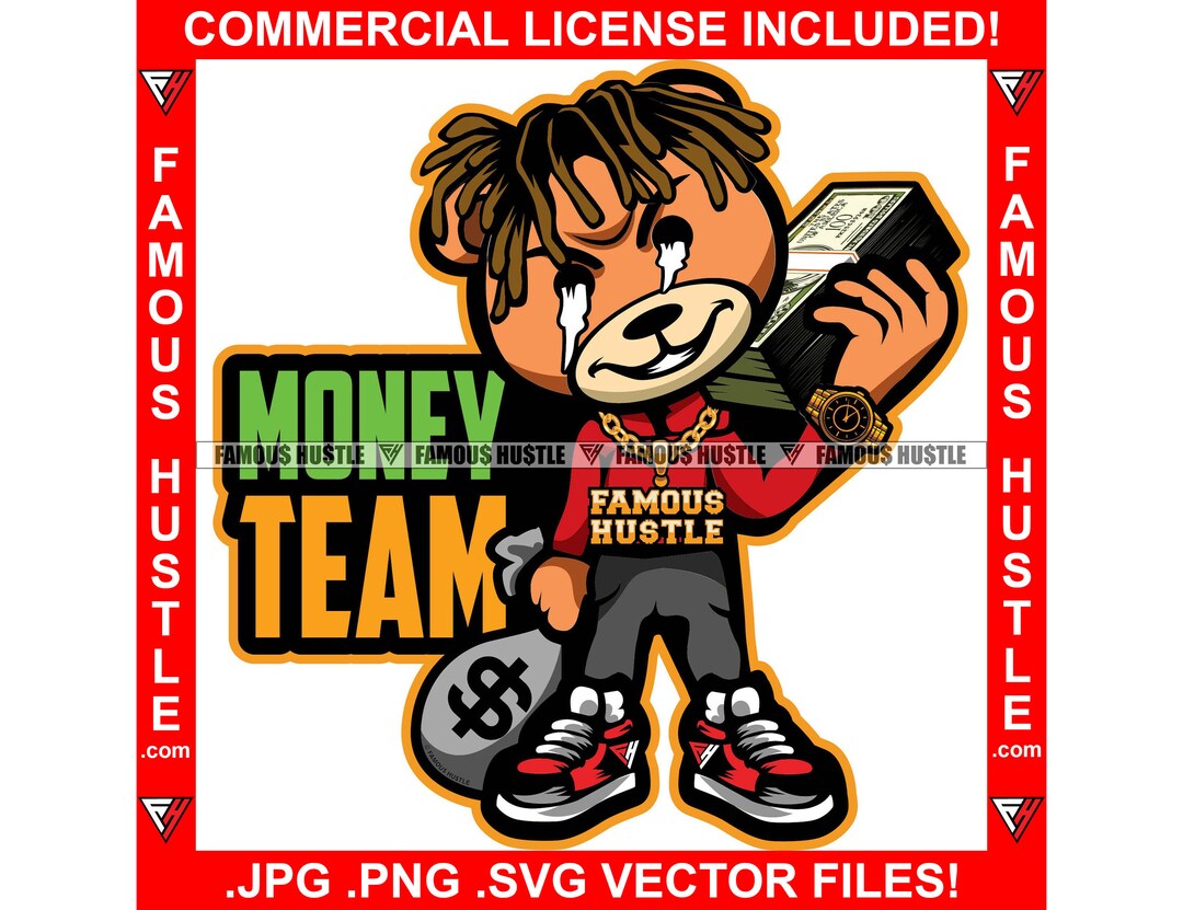 Money Team Gangster Hustle Teddy Bear Dripping Eyes Money