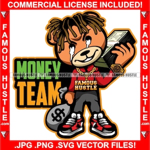 Money Team Gangster Hustle Teddybär Tropfende Augen Geldbeutel Geldtropfen Gold Kette Hip Hop Rap Street Ghetto Kapuze Trap Plug JPG PNG SVG Cut