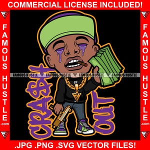 Crash Out Hustle Gangster Rapper Lila Lean Eye Tropfen Gold Machine Gun Halskette Kette Drip Rap Hip Hop Kapuze Ghetto Trap Plug Art JPG PNG SVG