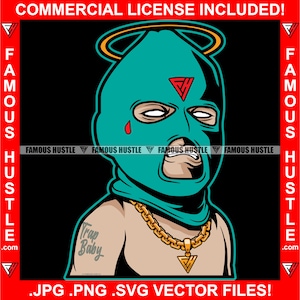 Gangster Baby Ski Maske Tattoo Tear Halo Gold Halskette Kette Hustle Grind Mode Street Hustler Boss Hip Hop Trap Plug Rap Logo JPG PNG SVG