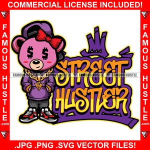Street Hustler Lady Pink Teddybär Dollar Sign Eye Girl Gold Halskette Frau Schmuck Tattoo Rap Hip Hop Rich Hustler Logo JPG PNG SVG