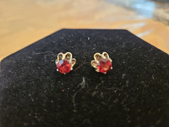 Sterling Silver and Ruby Stud Earrings - image 1