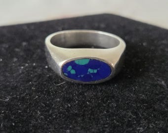 Vintage Azurite and Sterling Silver Men's Ring