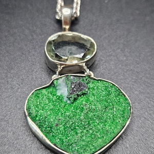 Uvarovite Pendant Druze Green Garnet and Topaz Necklace in Sterling Silver