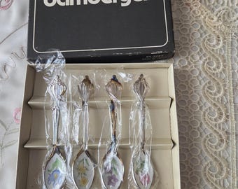 Vintage Silver Plated and Enamel Floral Spoons