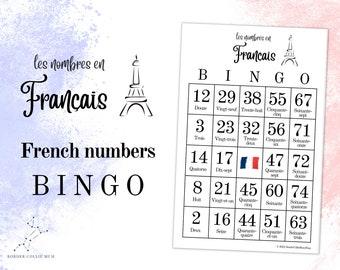 Les nombres en Français Bingo - Printable French numbers bingo game for teachers, parents - 30 cards, markers, call sheet, instructions PDF