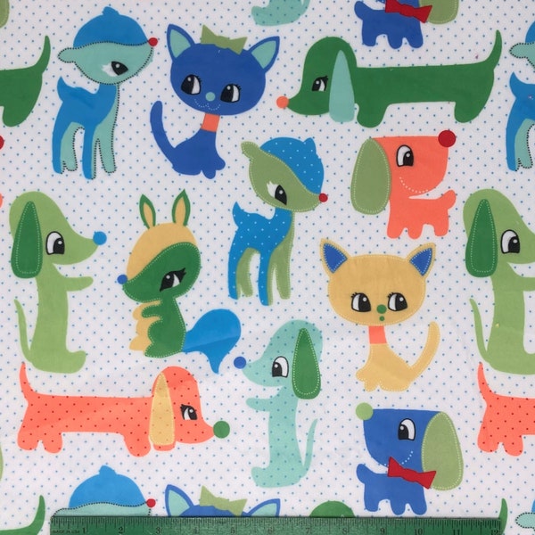 Dog and Cat Minky Fabric, Michael Miller Minky Fluff 'n Stuff Happy, Boys Soft Minky Fabric, By the Yard Minky Fabric