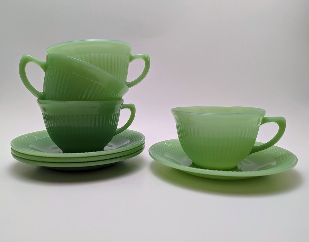 Anchor Hocking Jadeite Cups and Saucers Etsy
