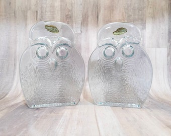 Pair Of Blenko Glass Owl Bookends Manganese