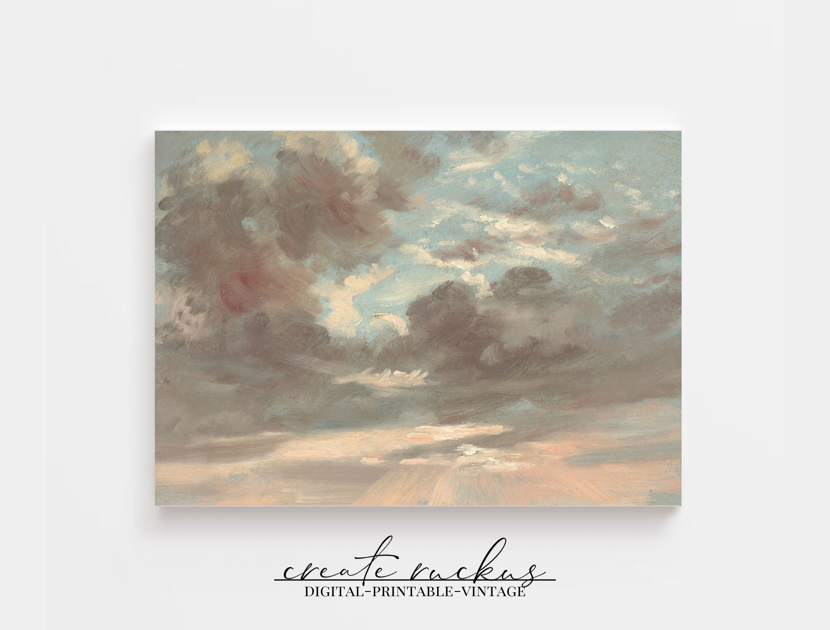Vintage Cloud Painting Printable Digital Art Cloudy Sky Print Vintage ...