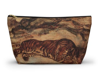 Vintage Art Sleeping Tiger Brown Moody Accessory Pouch, Makeup Bag, Cosmetic Case, Travel Organizer, Small Toiletry Bag