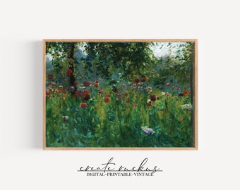 Poppy Field Impressionist Painting: Vintage Oil on Canvas Art (Digital Download)