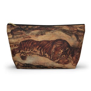 Vintage Kunst Schlafender Tiger Braun Moody Zubehör Tasche, Makeup Tasche, Kosmetiktasche, Reise-Organizer, kleine Kulturtasche