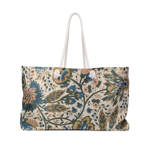 Bolso de fin de semana con diseño floral vintage bohemio: bolso de noche Cottage Core, diseño único, bolso de viaje moderno y elegante, regalo para ella, bolso de lona estilo boho