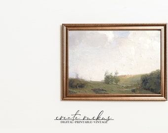 Vintage Landscape Oil Painting Art Print: The Three Trees (Digital Download)
