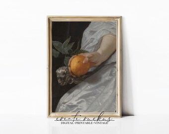 Vintage Woman Portrait Orange Oil Painting Art Print Digital Download Printable Wall Decor