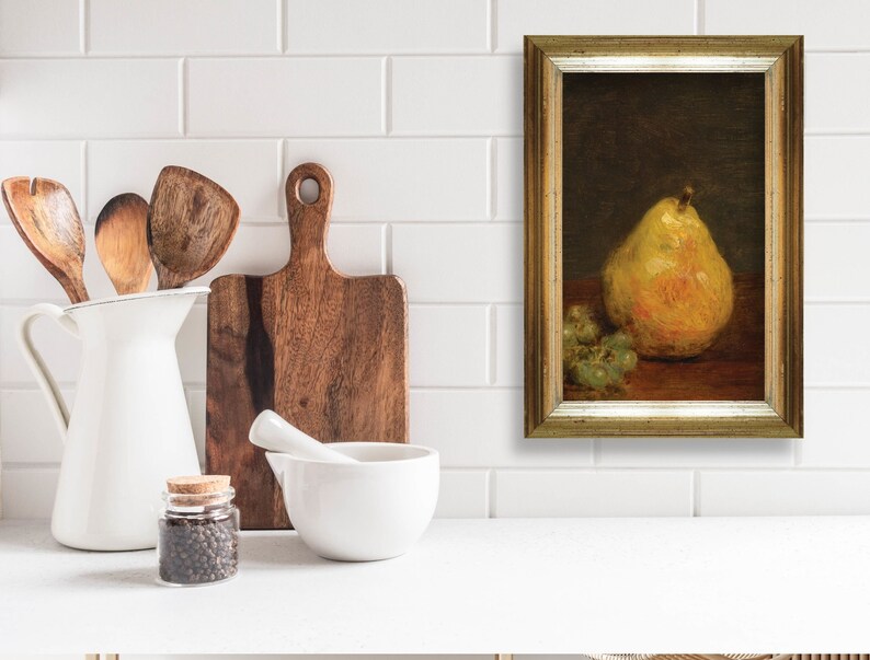 Printable Vintage Art for Kitchen Oil Painting of Fruit Pear and Grapes ...
