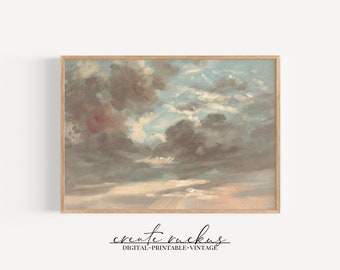 Vintage Cloud Painting: Printable Skyscape Wall Art (Digital Download)