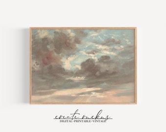 Vintage Cloud Painting | Printable Digital Art | Cloudy Sky | Print | Vintage Wall Art |