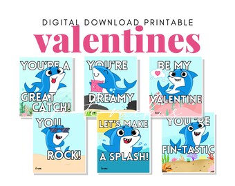 Printable Shark Valentines perfect for classroom preschool, school parties, giving to friends shark valentine comes as PDF downloadable