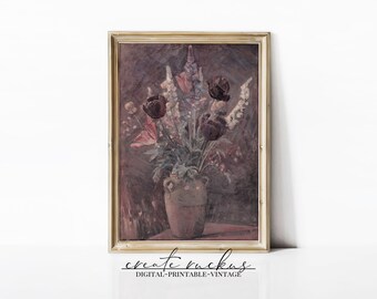 Vintage Floral Oil Painting: Moody Cottagecore Print (Digital Download)